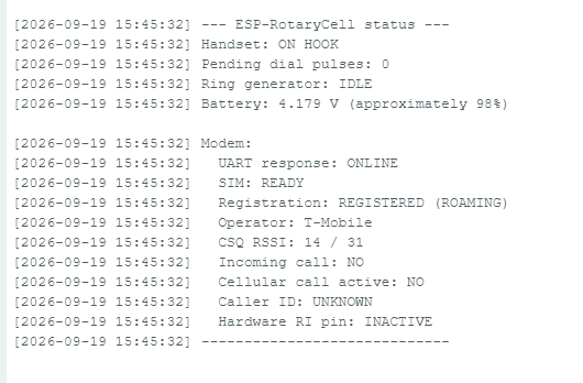 Serial status showing the SIM ready and registered on the cellular network