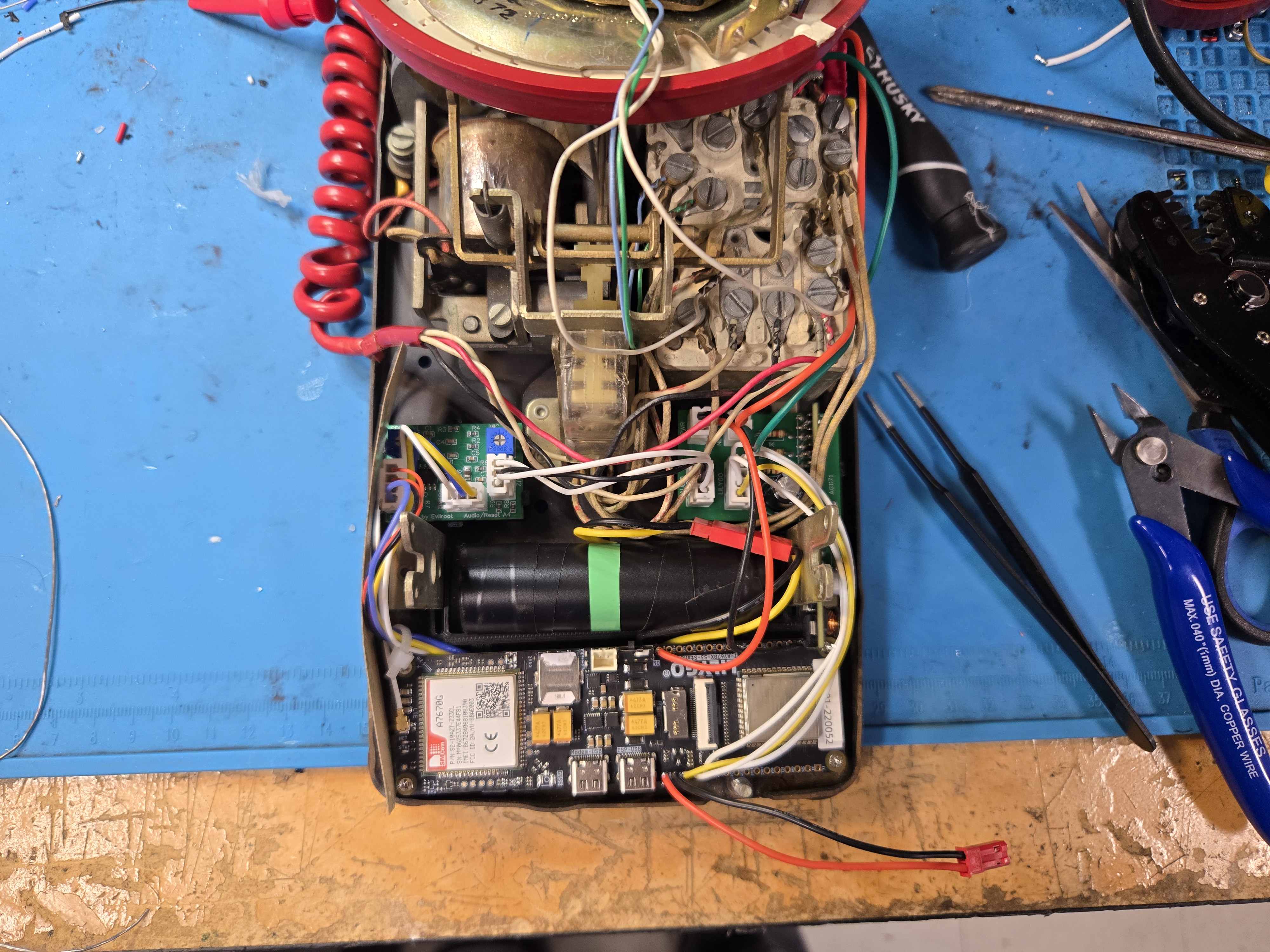 Overhead view of a completed RotaryCell installation with the corrected audio harness