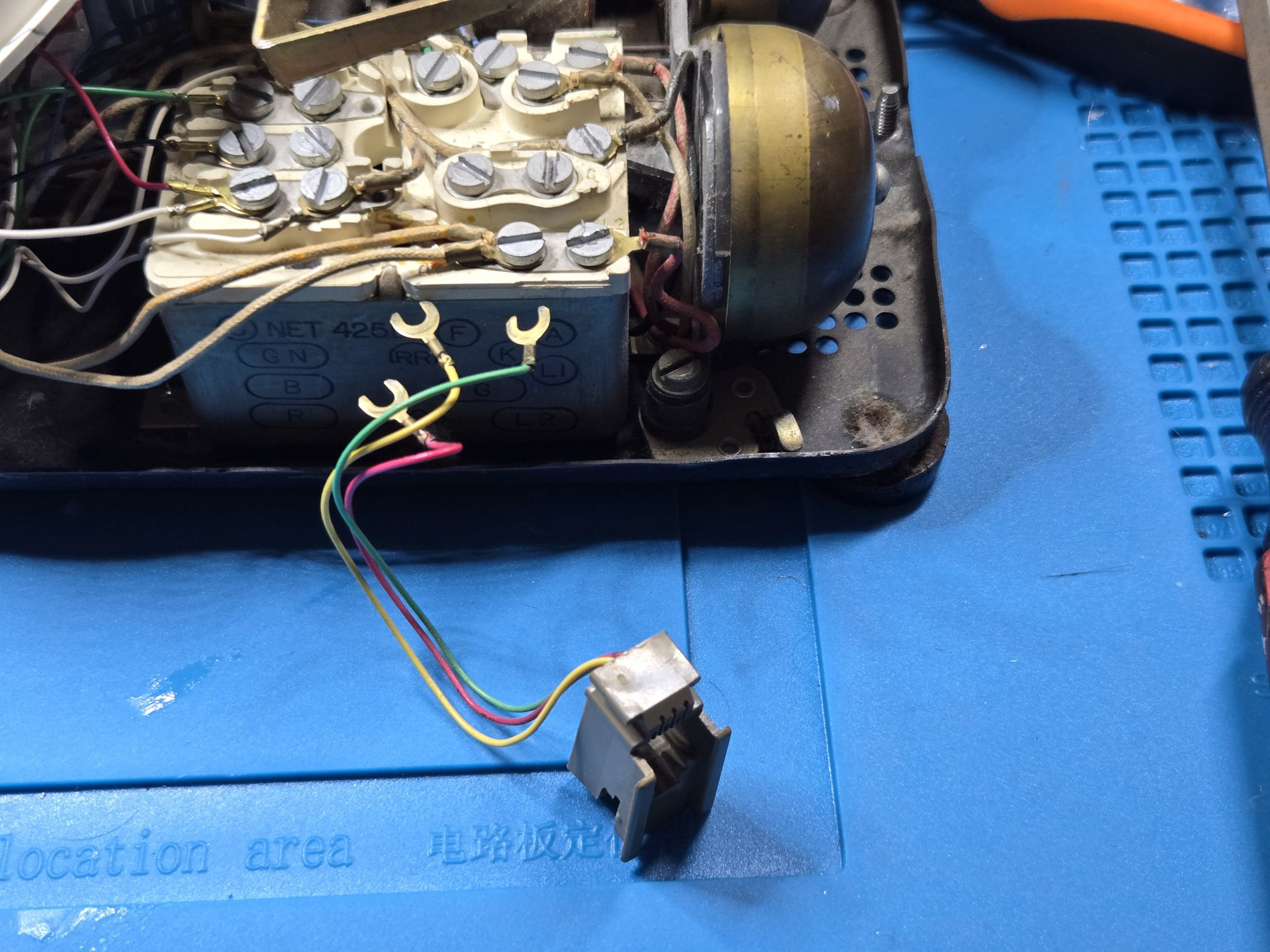 Original modular jack wiring disconnected from the network block