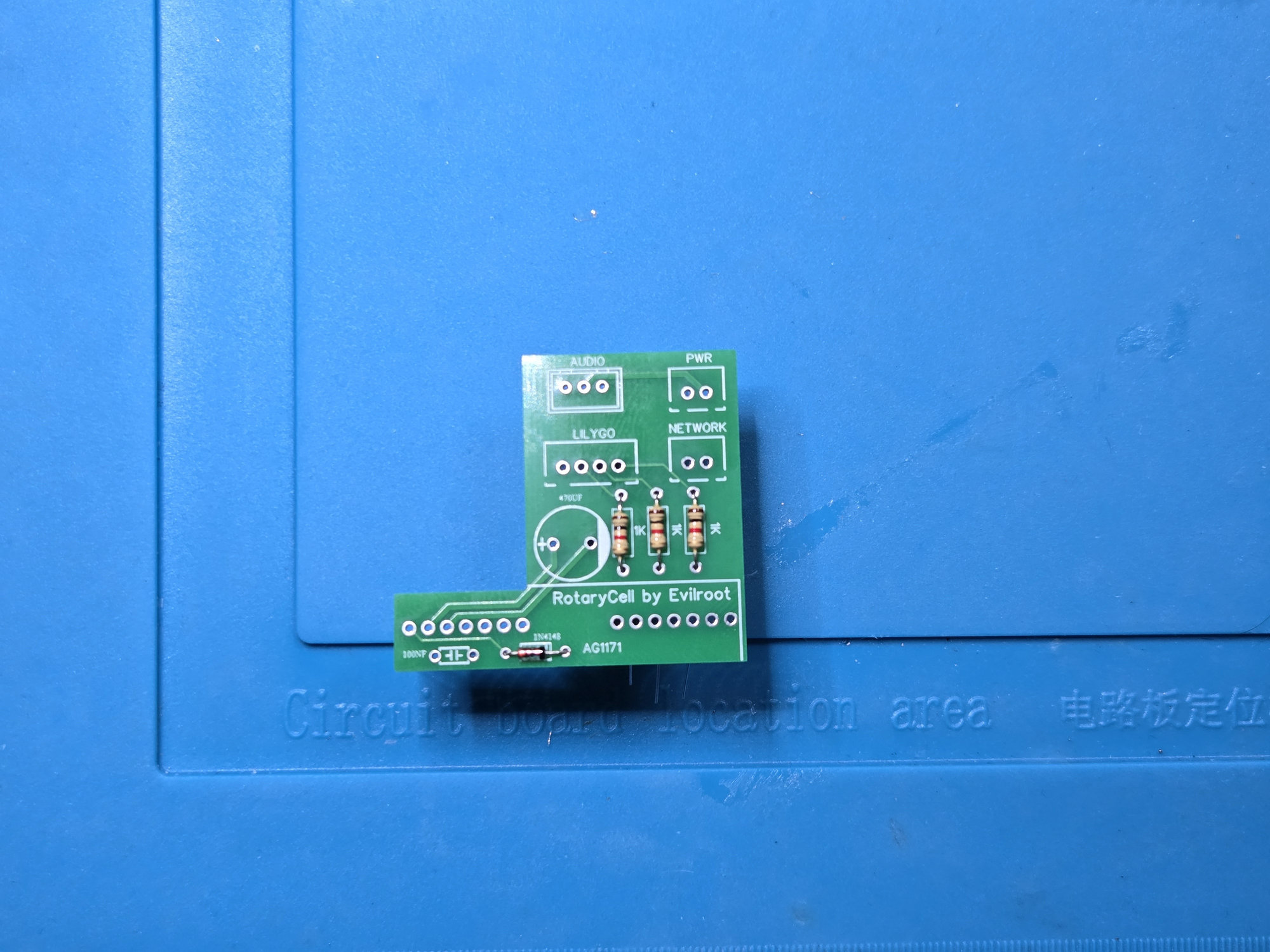 Resistors and diode installed before the larger components