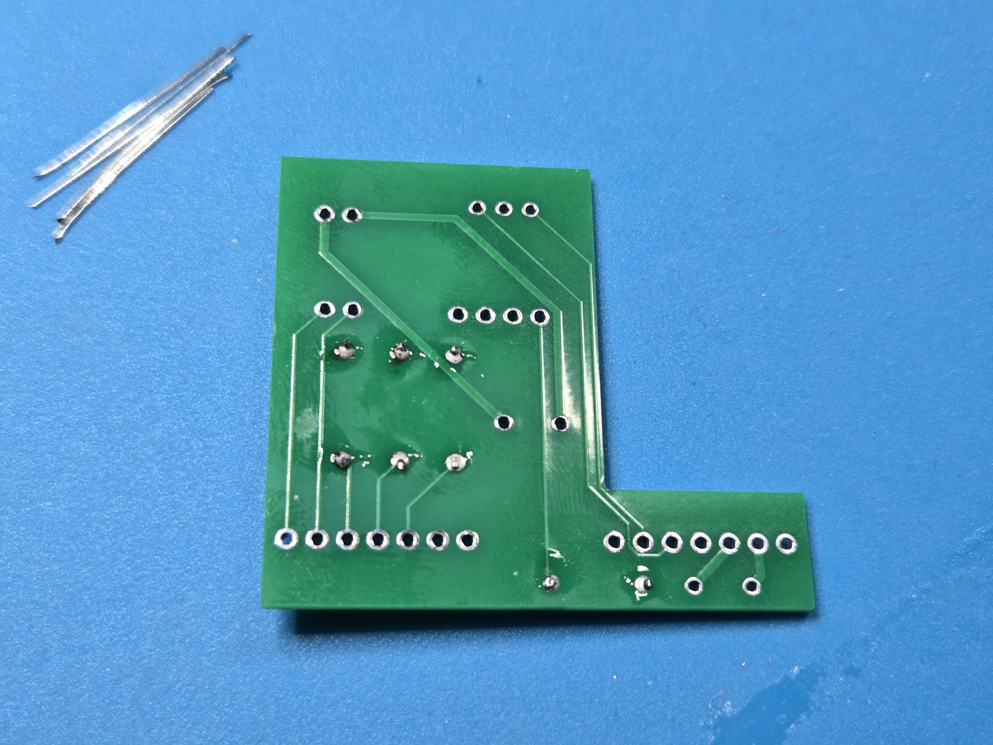 Solder side after the small component leads have been trimmed