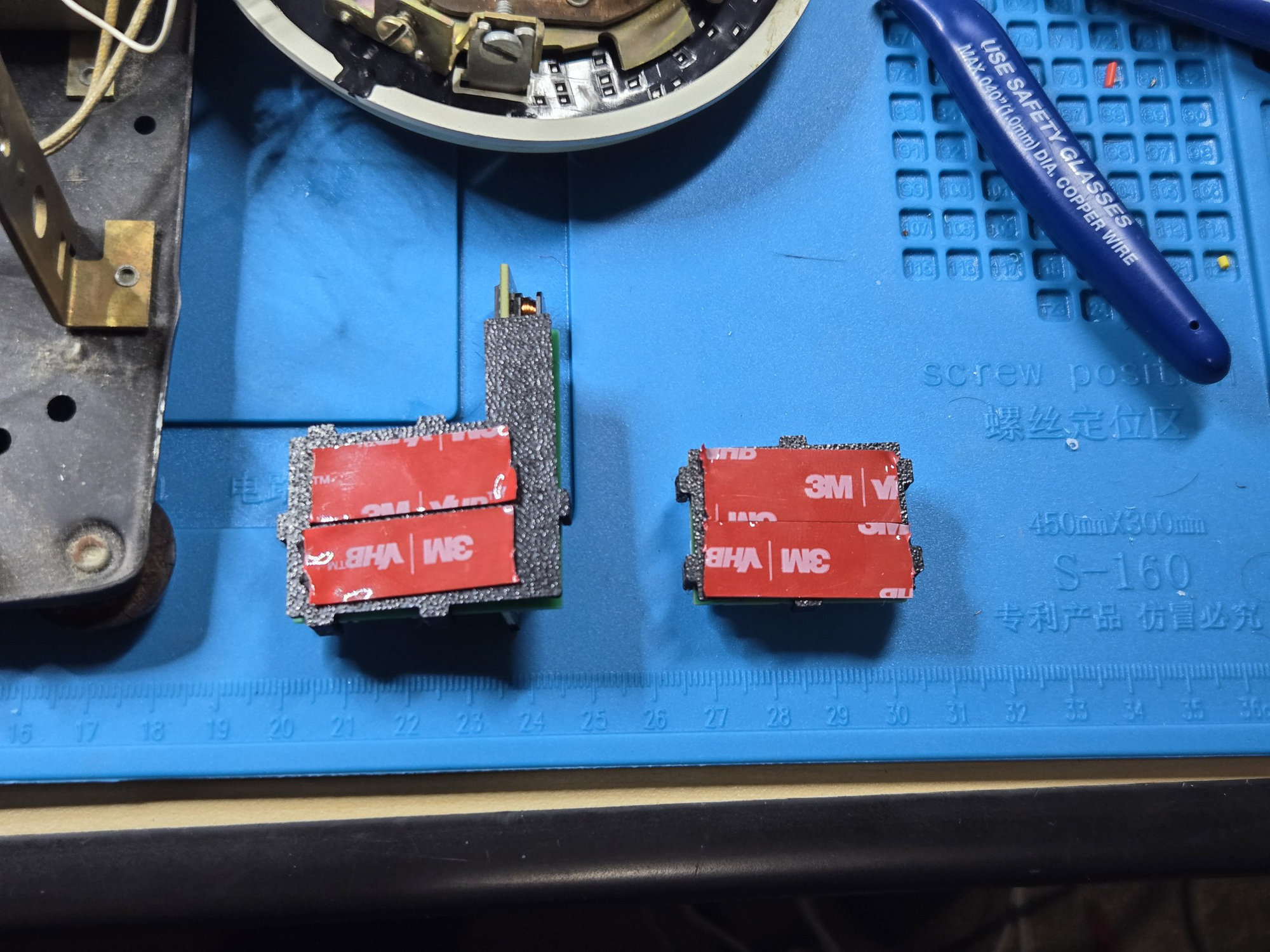 VHB tape fitted to the underside of the two small board carriers